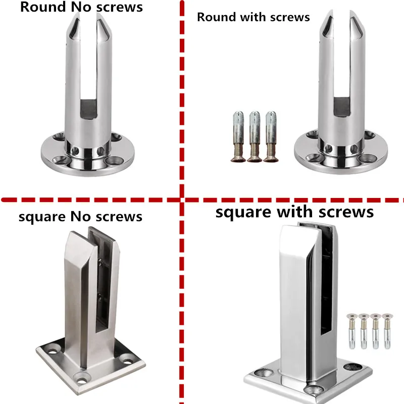 304 Stainless Steel Round/Square Clamp Glass Panel Pool Fence Staircase Bracket Spigot Balustrade Floor Deck Mount Support Clamp