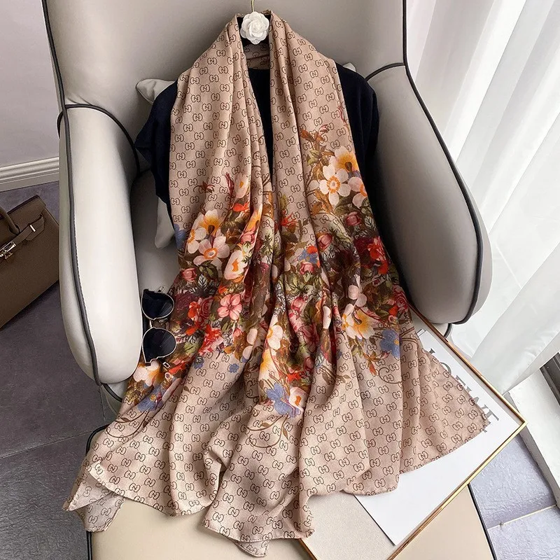 2024 Hot Sales Spring Scarf Women\'s Luxury Design Scarf Silk Smooth Scarf Soft Muslim Headband Shawl Beach 90x180cm