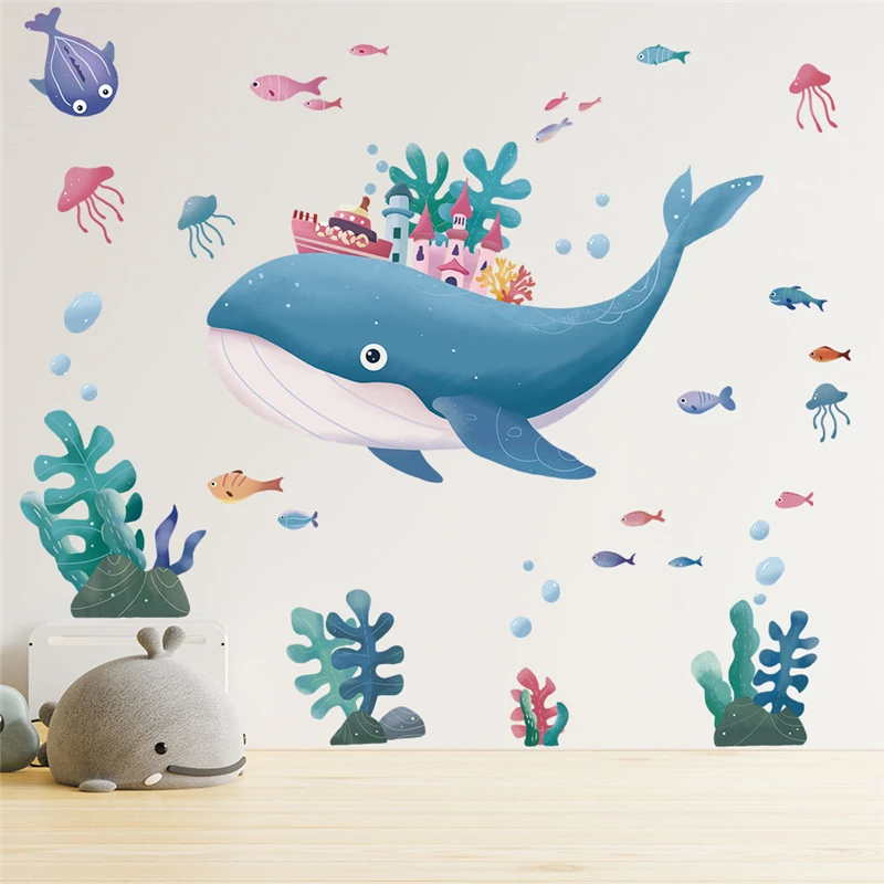 Whale Castle Fishes Sealifes Pattern Wall Sticker For Kids Room Bathroom Decoration Diy Ocean Mural Art Home Decal Pvc Posters