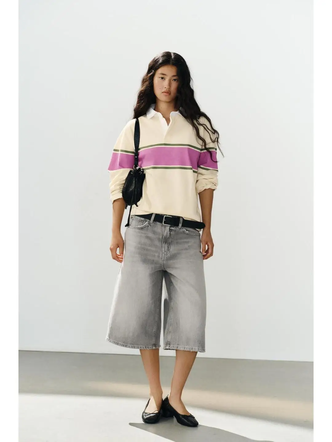 Loose Fit Long Sleeve  Shirt Color Block Striped Casual Style Women's T-shirt Breathable Comfortable Linen Material