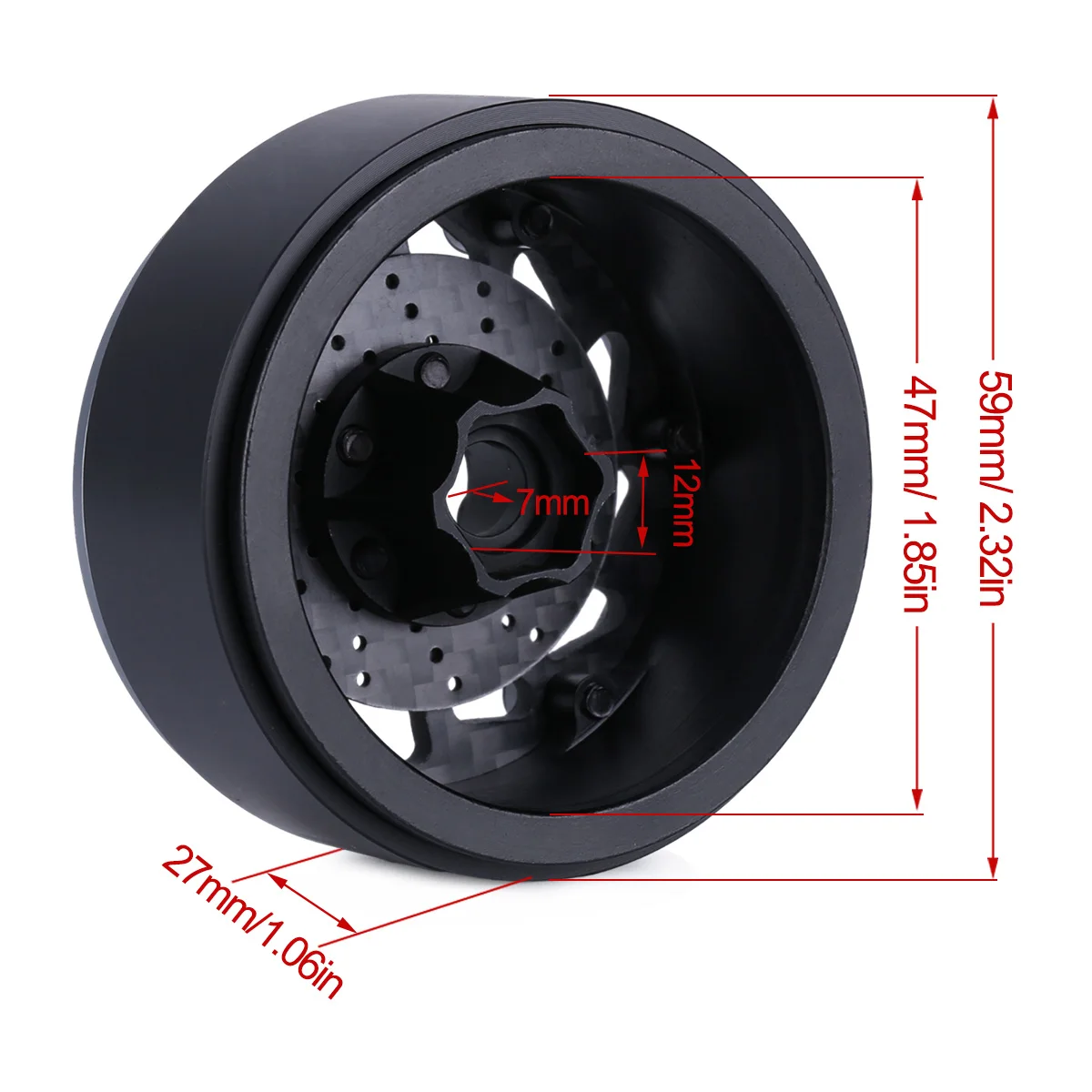 1.9Inch Carbon Fibre Wheel Rim with Brake Rotors for 1/10 RC Crawler Car SCX10 TRX4 Capra VS4-10 RC4WD Cheater Rigs 1.9S LCG DIY