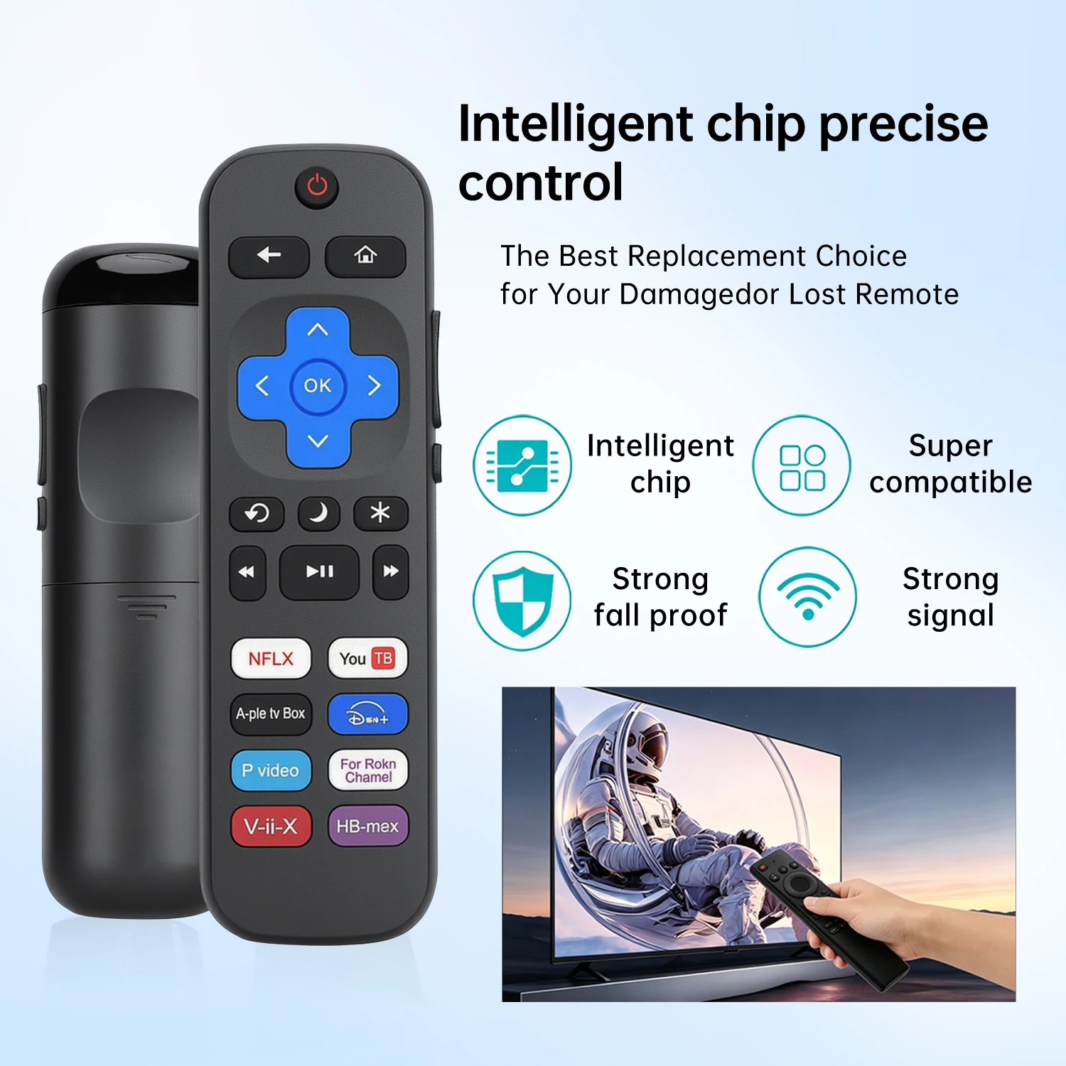 Control Remoto Inteligente Inalámbrico para Roku TV, con Botones de Acceso Directo a Netflix/YouTube/Apple TV/Disney+/Prime Video/Roku Channel/Viu/HBO Max