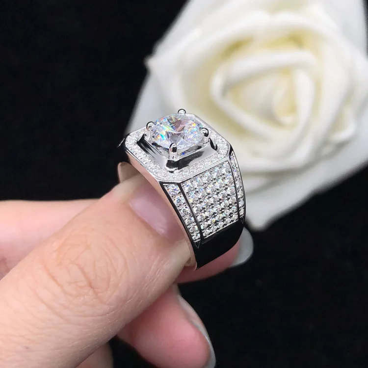 PT950 platinum diamond ring 1.5 carat Moissanite diamond ring fashionable and domineering mens platinum ring for boyfriend gift