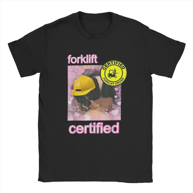 Y2K Forklift Certified Cat I Eat Cement T Shirts Men Cotton Vintage T- Round Neck Oddly Meme Tee Shirt Short Sleeve Present