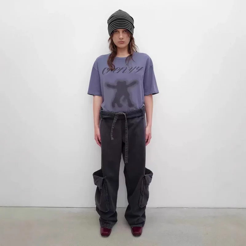 OPEN YY work pant 2025 fashion spring and summer washed and old flap waist drawstring loose pocket work pants
