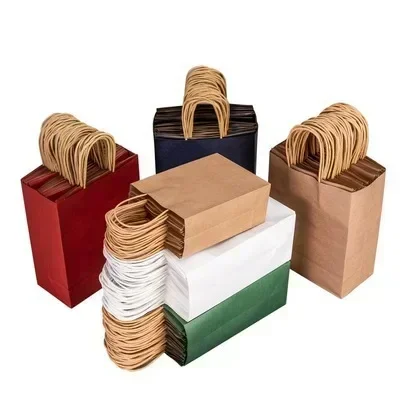 Candy Colorful Shopping Bags 10PCS Kraft Paper Gift Candy Bag Colored Hand-held Paper Bags Wedding Party Decoration Gift