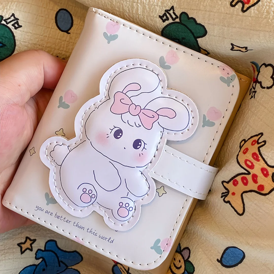 Cute Rabbit Wallet Female Short Wallet INS Tri-fold Card Bag Student Coin Purse Large Capacity 5 Card Slots ID Card Holder