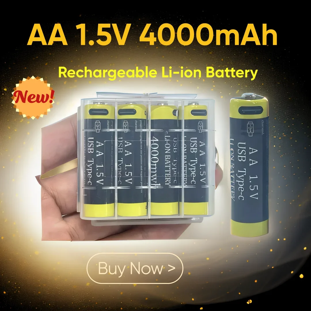 New Rechargeable Li-ion Battery AA 1.5V 4000mAh  for Mouse Remote Control Small Fan Electric Toy Batteries USB Type-C Cable