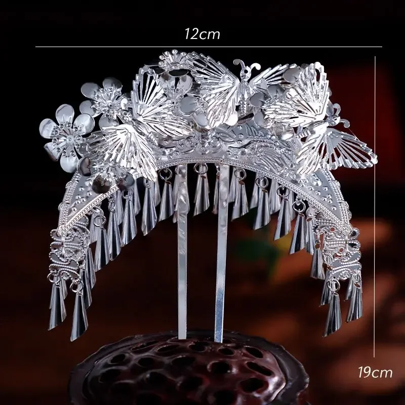 Silber chinesische Miao Haarnadel Zubehör ethnische Minderheit Quaste Kopfschmuck Vintage Prinzessin Cosplay Kopfbedeckung