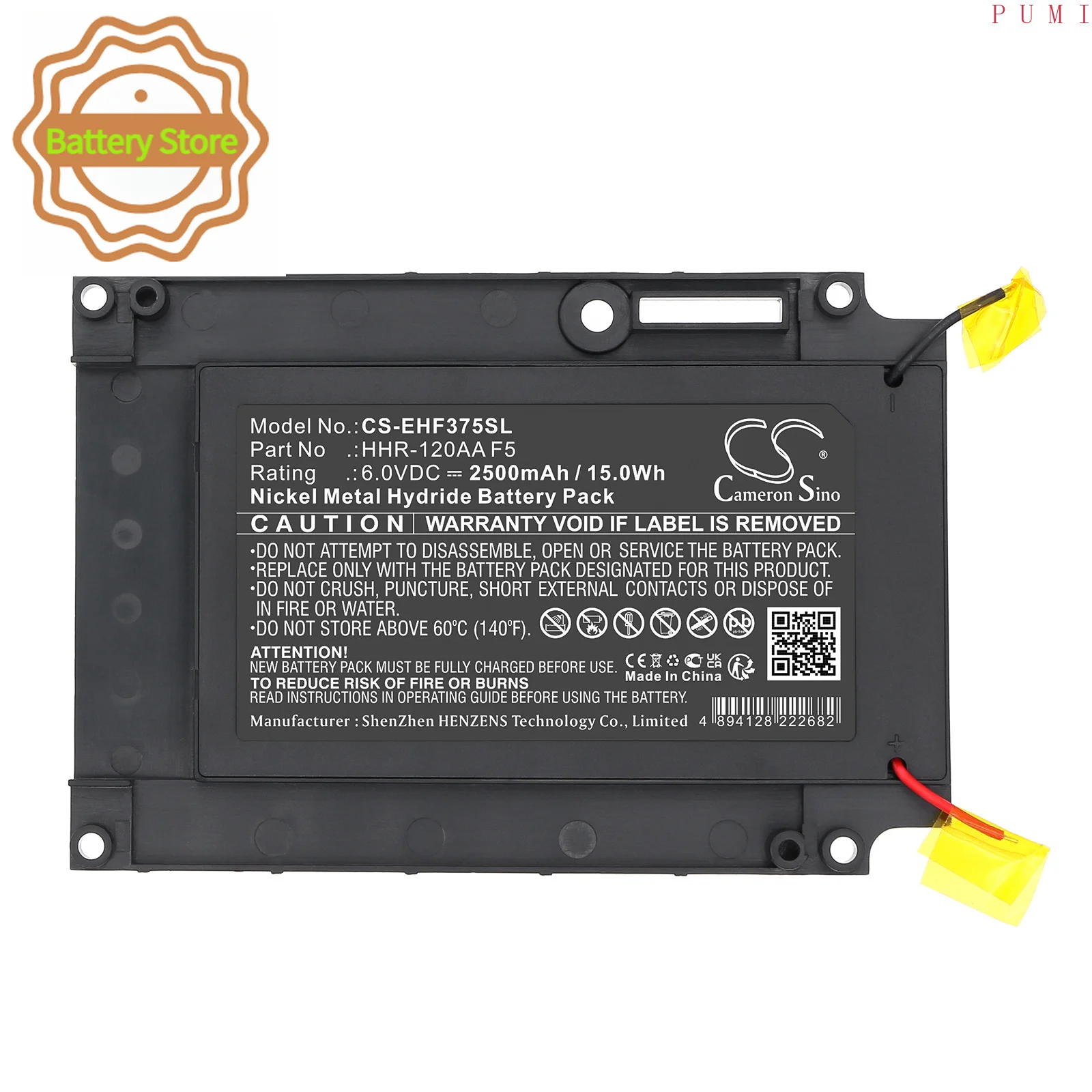 CS Replacement Battery for Emerson Hart Fieldbus 375 Handheld Terminal Field Communicator PN:HHR-120AA F5 2500mAh / 15Wh
