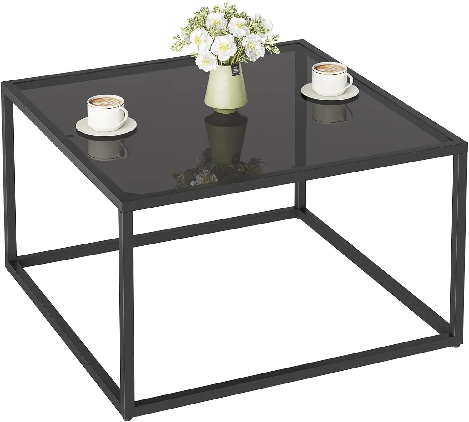 Coffee Table, Tempered Glass Square Coffee Tables with Metal Frame