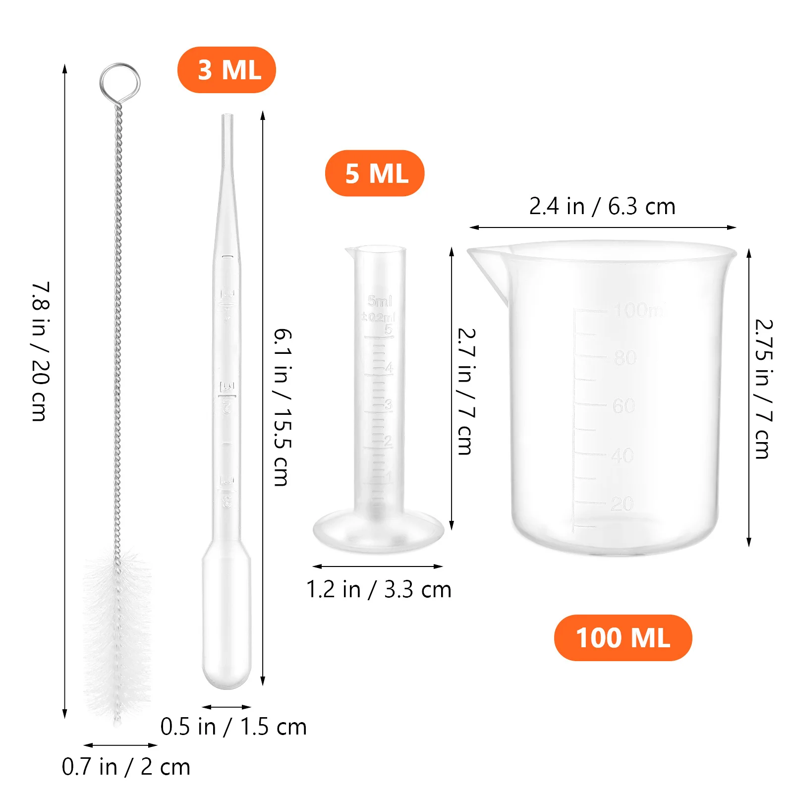 1Set Plastic Measuring Cylinder Beakers Pipettes Tube Brush Laboratory Liquid Transfer Tools Precise Scale Graduated Cylinders