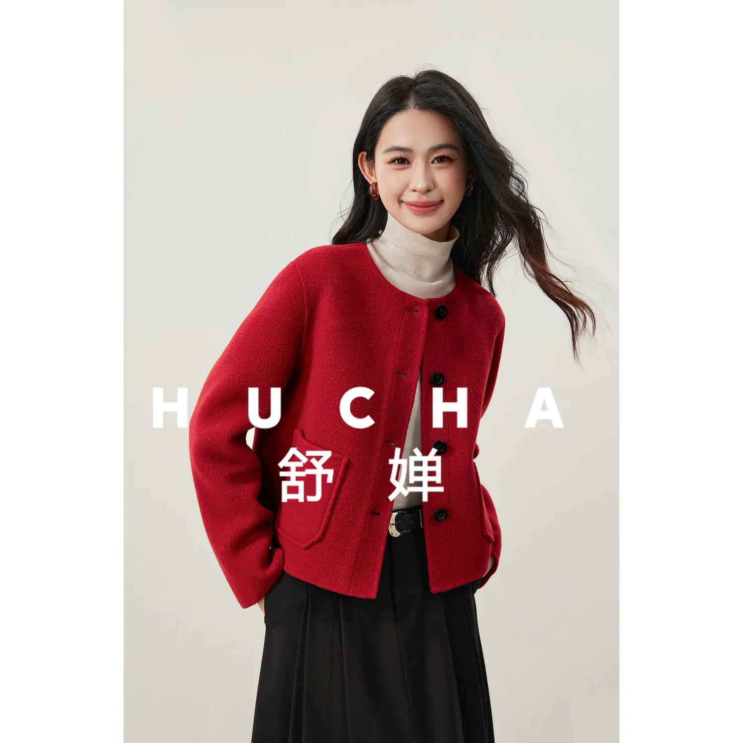 Lekki i wyrafinowany temperament, klasyczna wełniana kurtka z okrągłym dekoltem, krótka, delikatna wełniana kurtka damska.