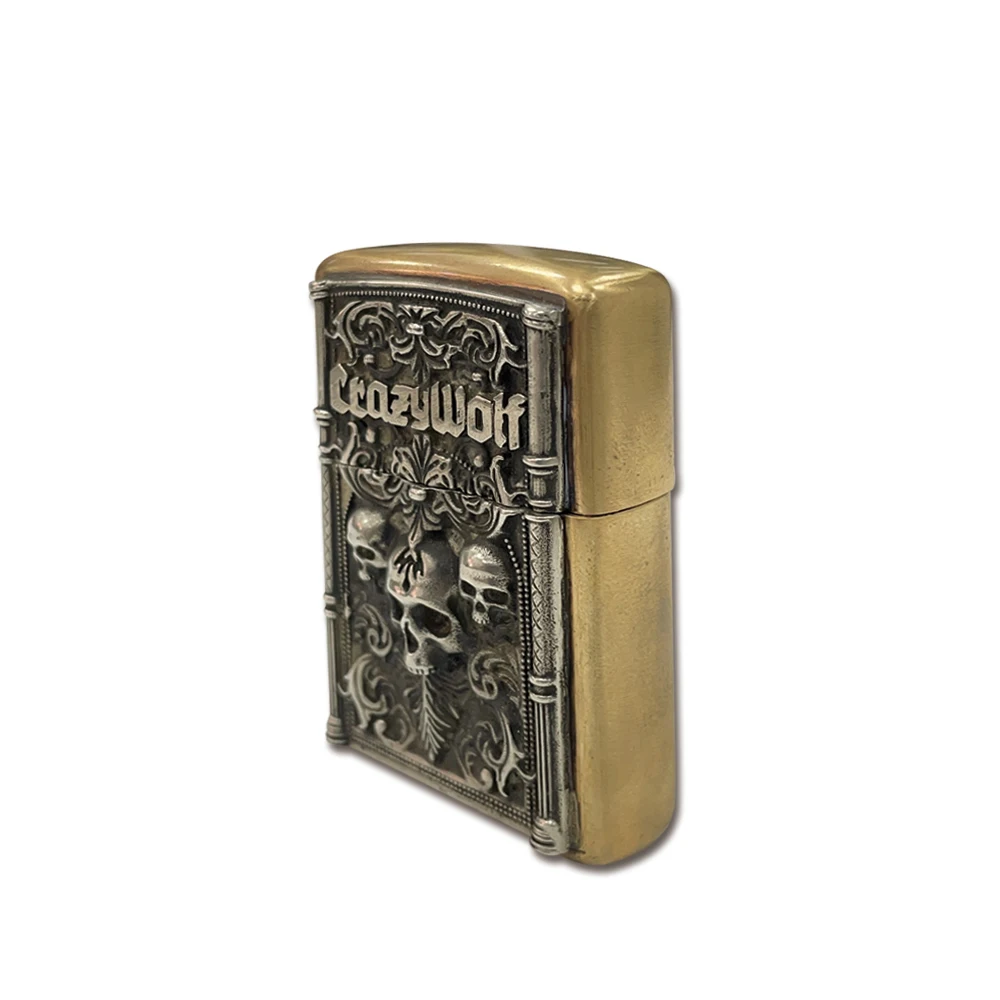 Brass Lighter Storage Case Vintage Skull Outdoors Tools Classical Container Holder Portable Box Handmade EDC Types Men