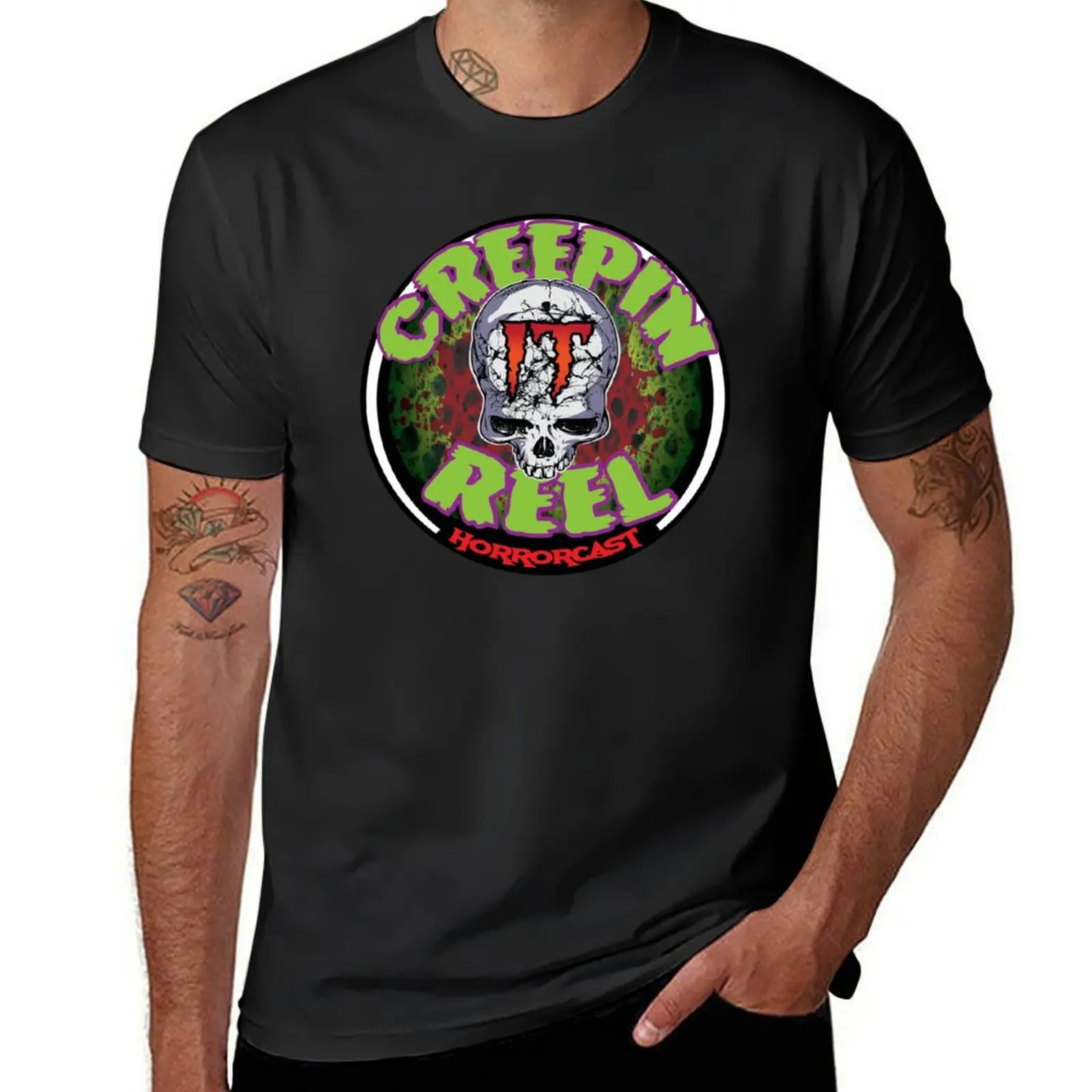 Creepin It Reel Horrorcast Round T-Shirt tops anime boys whites Men's t shirts