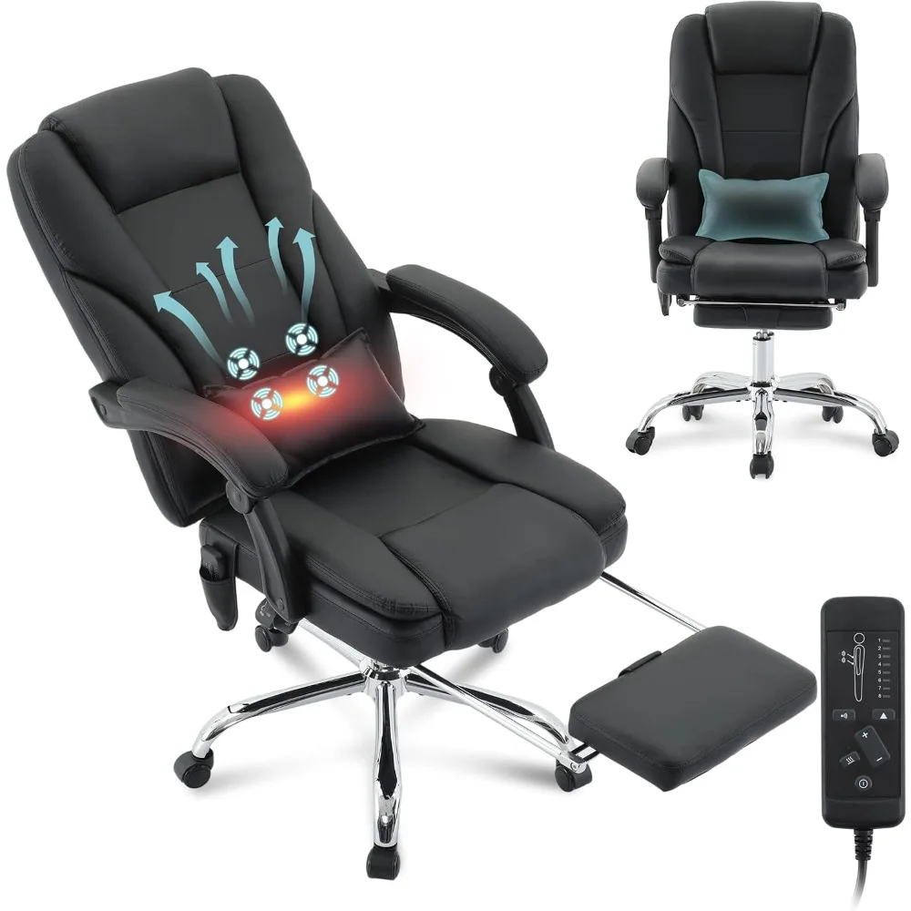 

Executive Office Chair with Massage & Heat, Comfy Reclining Ergonomic PU Leather Home Gaming Chair, Wide Seat Heavy Duty Big and