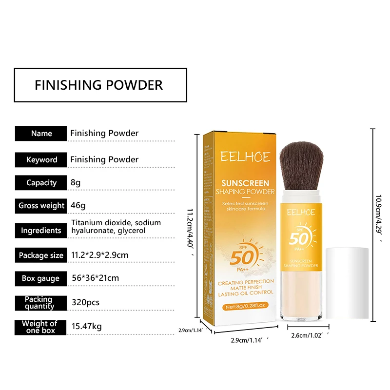 Spf50 protetor solar configuração pó solto rosto couro cabeludo à prova dwaterproof água controle de óleo pele protetora invisível controle de poros maquiagem em pó