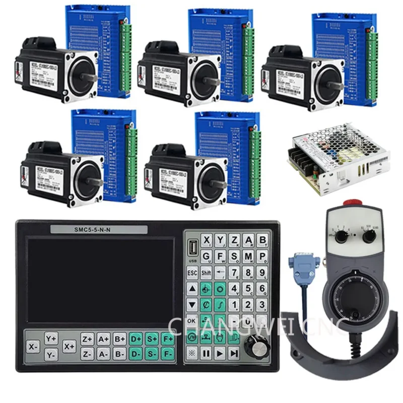 5-Axis Offline CNC Controller SMC5-5-N-N 500Khz Mach3 USB 500KHz G Code 2N.M Stepping Servo Motor Driver 2 HSS57 57J1880EC-1000