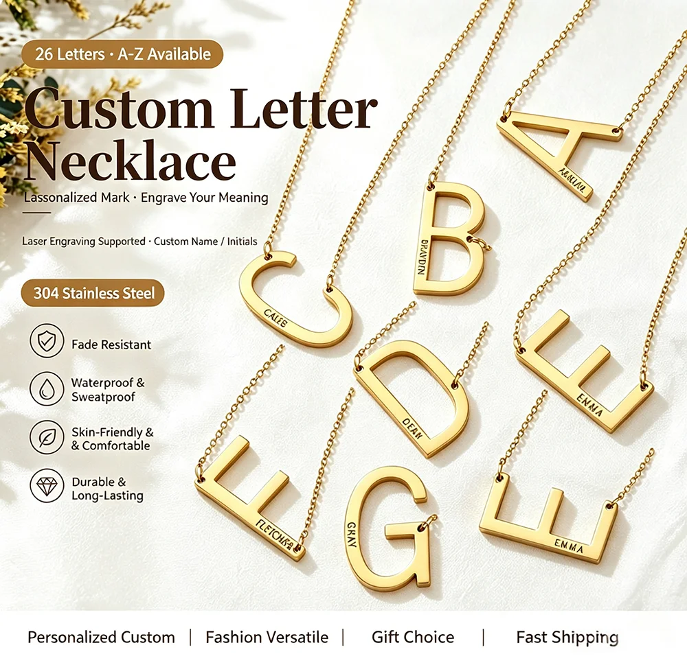 Collier personnalisé gravé au laser pour femme, en acier inoxydable, avec initiale, 26 lettres majuscules A-Z, pendentif minimaliste, pour petite amie