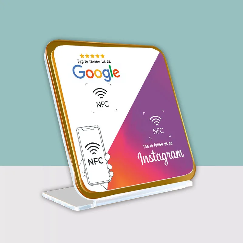 

NFC Dual Chips Acrylic Restaurant Table Display Stand for Google+Instagram Google+Facebook Social Media