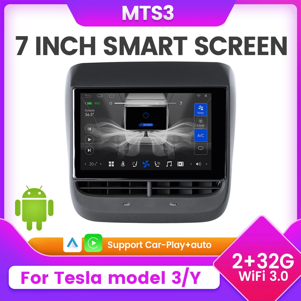 7inch Smart Screen for Tesla Model3 Y Rear DIsplay Multimedia Player Air Conditioner Control Car-play Android Auto Car Radio BT