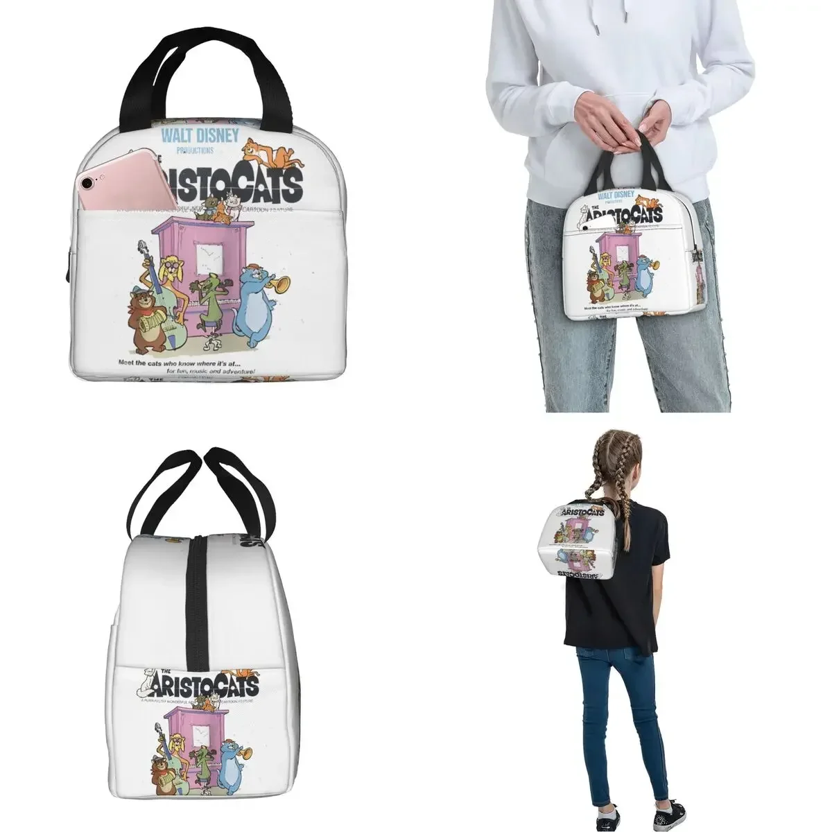 The Aristocats Cats Playing Piano Lunch Bag Thermal Bag Reusable Marie Kitty High Capacity Tote Lunch Box Bento Pouch Outdoor