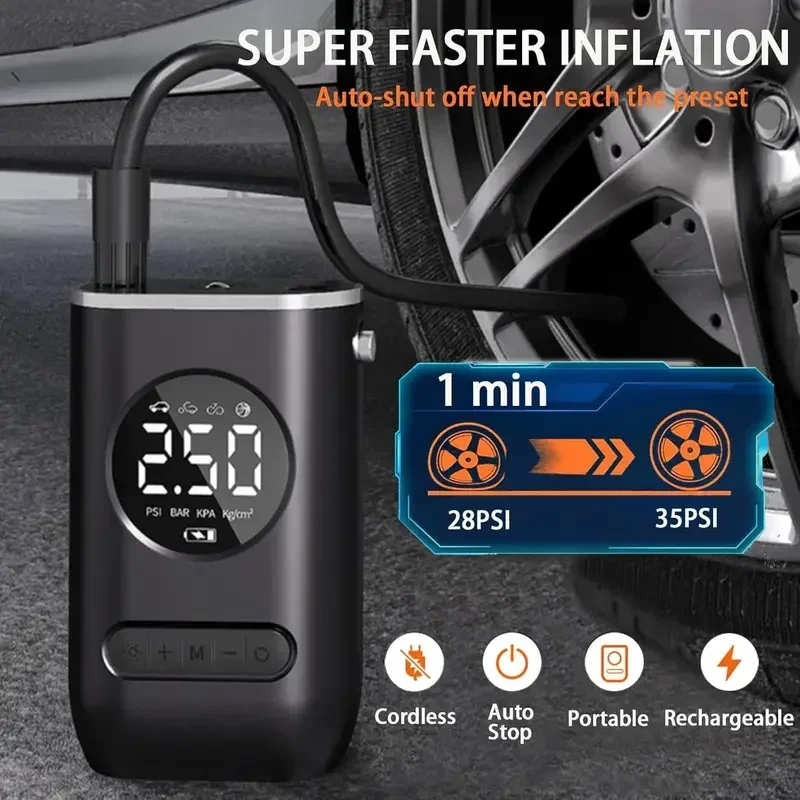 Tire Inflator Portable Air Compressor, 150 PSI Cordless Inflator Pump, 4000 mAh Rechargeable Battery Digital Electric Tire Infla