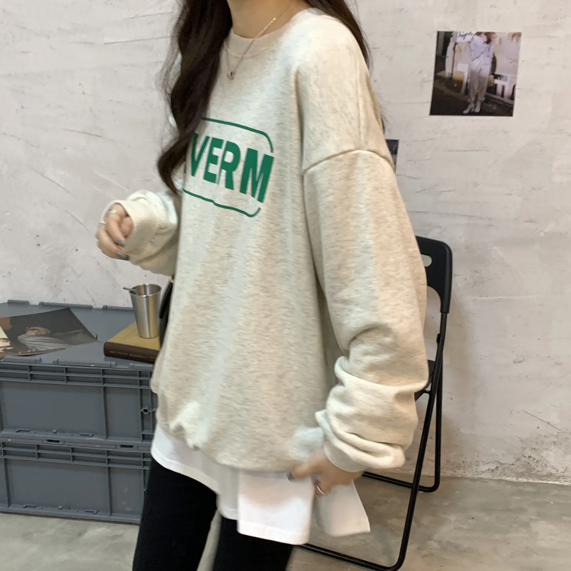 Autumn and Winter White Long Sleeved T-shirt Pure Cotton Hoodie Mid to Long Length Base Shirt Women's Inner Layer with Added