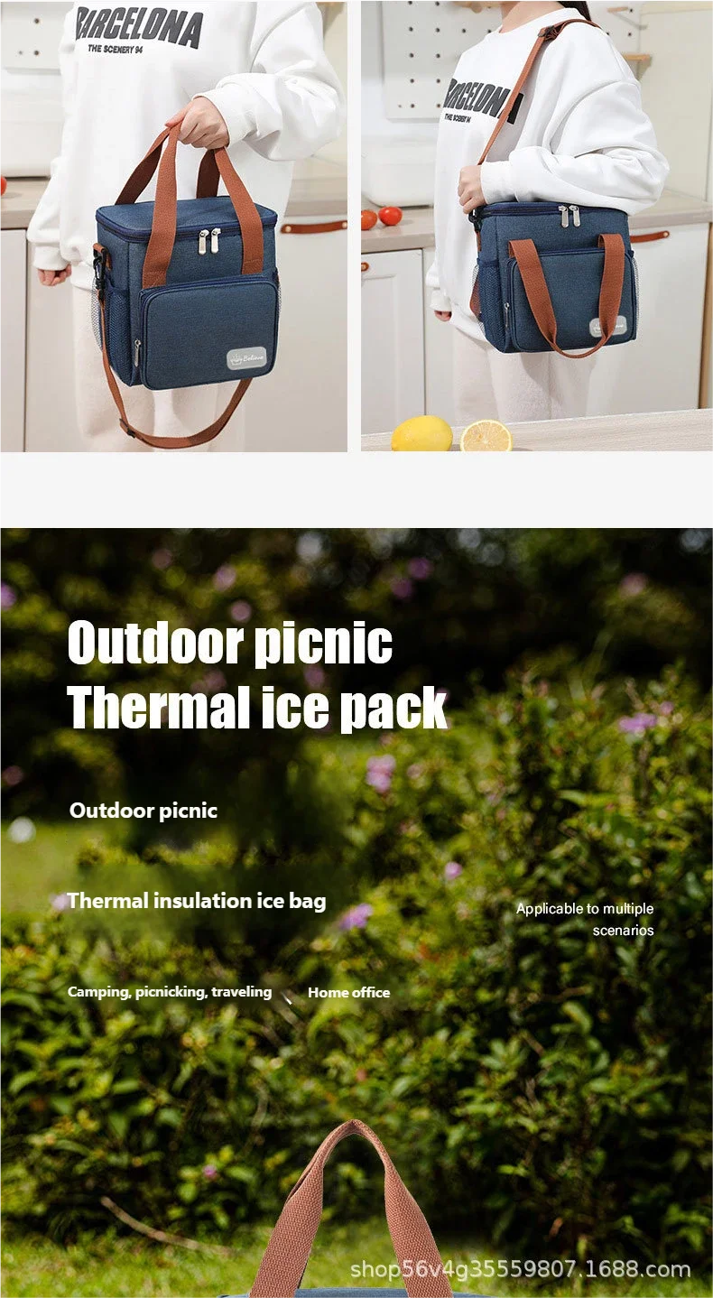 Lunchtasche mit Schultergurt, Griff, Kühltasche für Damen, tragbare Lebensmitteltasche für Arbeit, Studenten, Thermo-Lunchbox, Kühlschranktasche – Detail 23