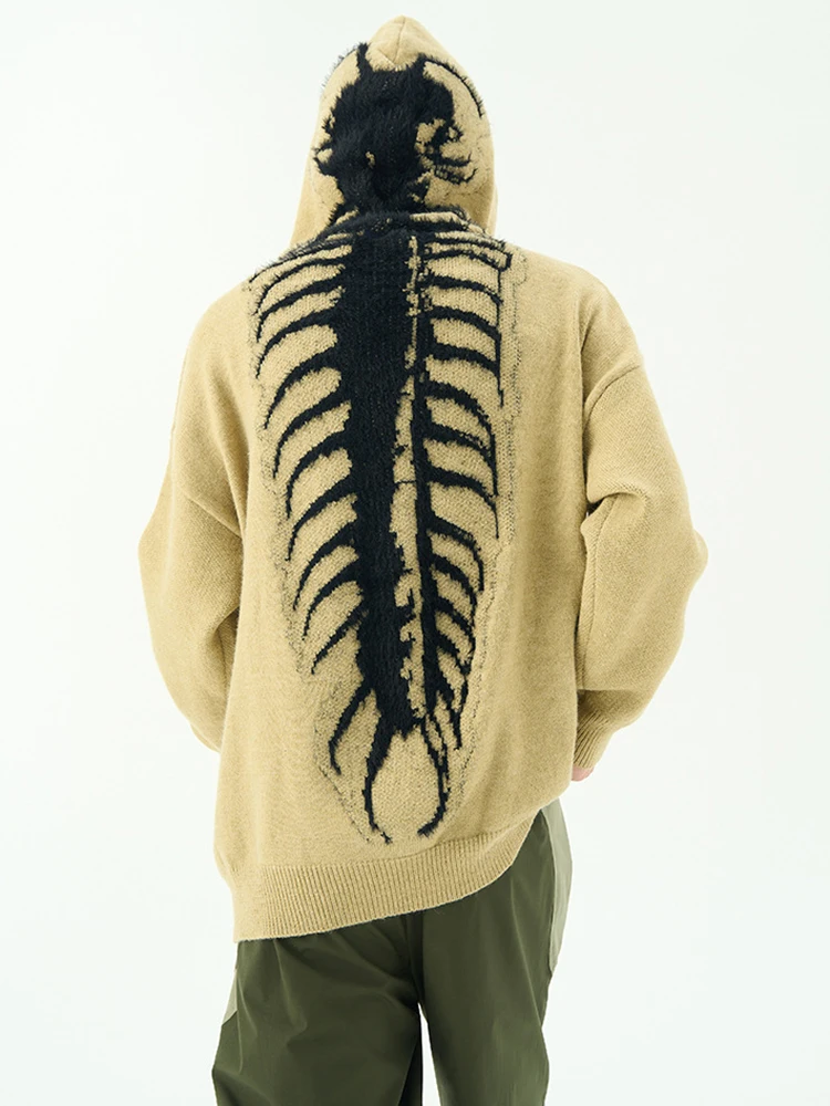 Streetwear Vintage Y2K Skull Crochet Hoodie Mens Spring Fashionable Loose Furry Fleece Hooded Sweatshirt Men Casual Knit Hoodies