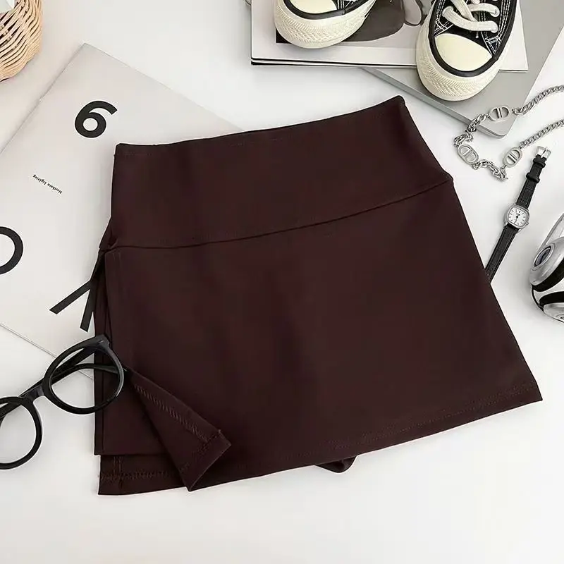 New Solid Mini Casual All Match Split Hem A-line Skirts For Summer 2024 Sexy Slim High Waist Elegant Fashion Ladies Mini Dress