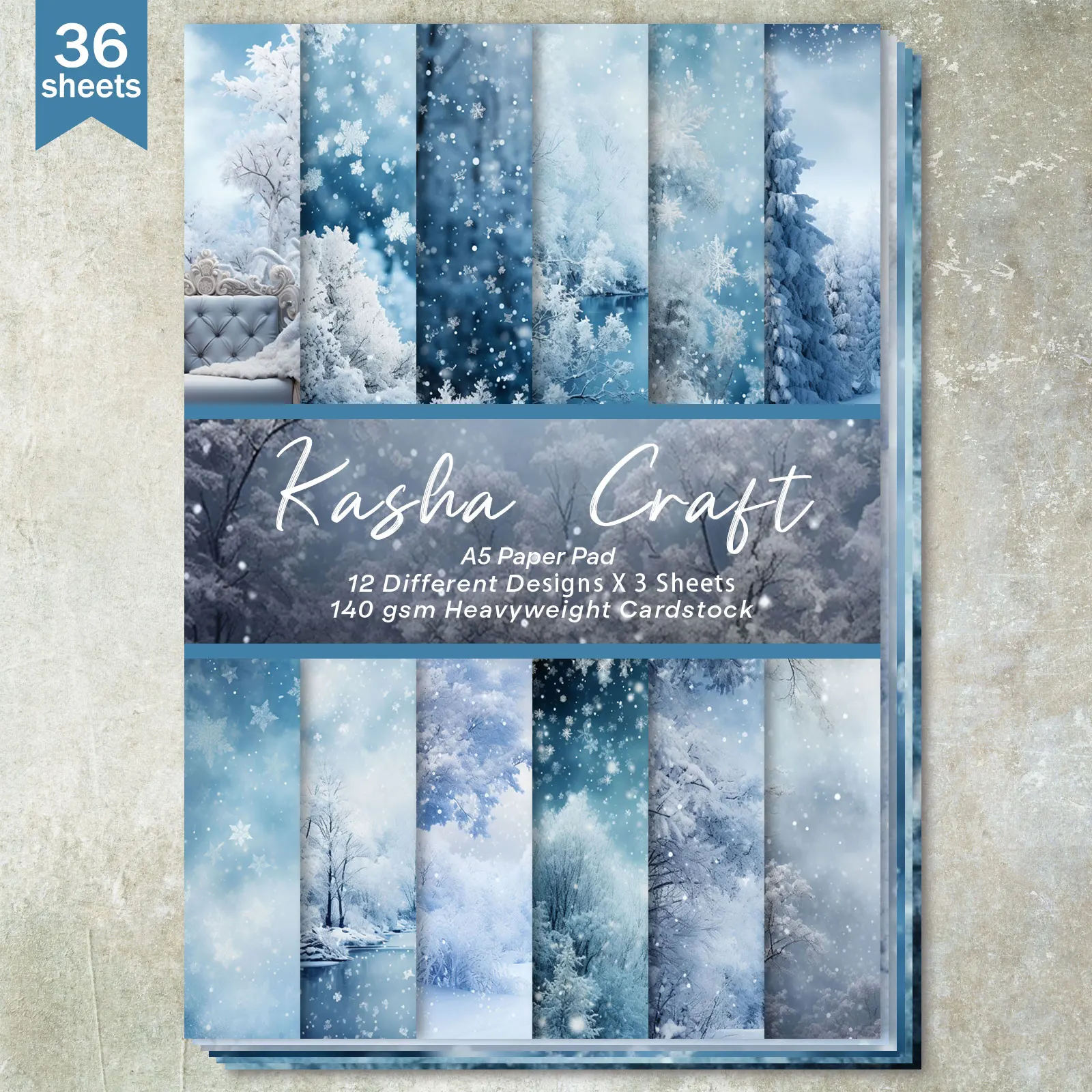 36 Sheets A5 (Blue Dream Forest Snow) Clipping Thin Paper For Bullet Diary, Junk Magazine, Greeting Card Background