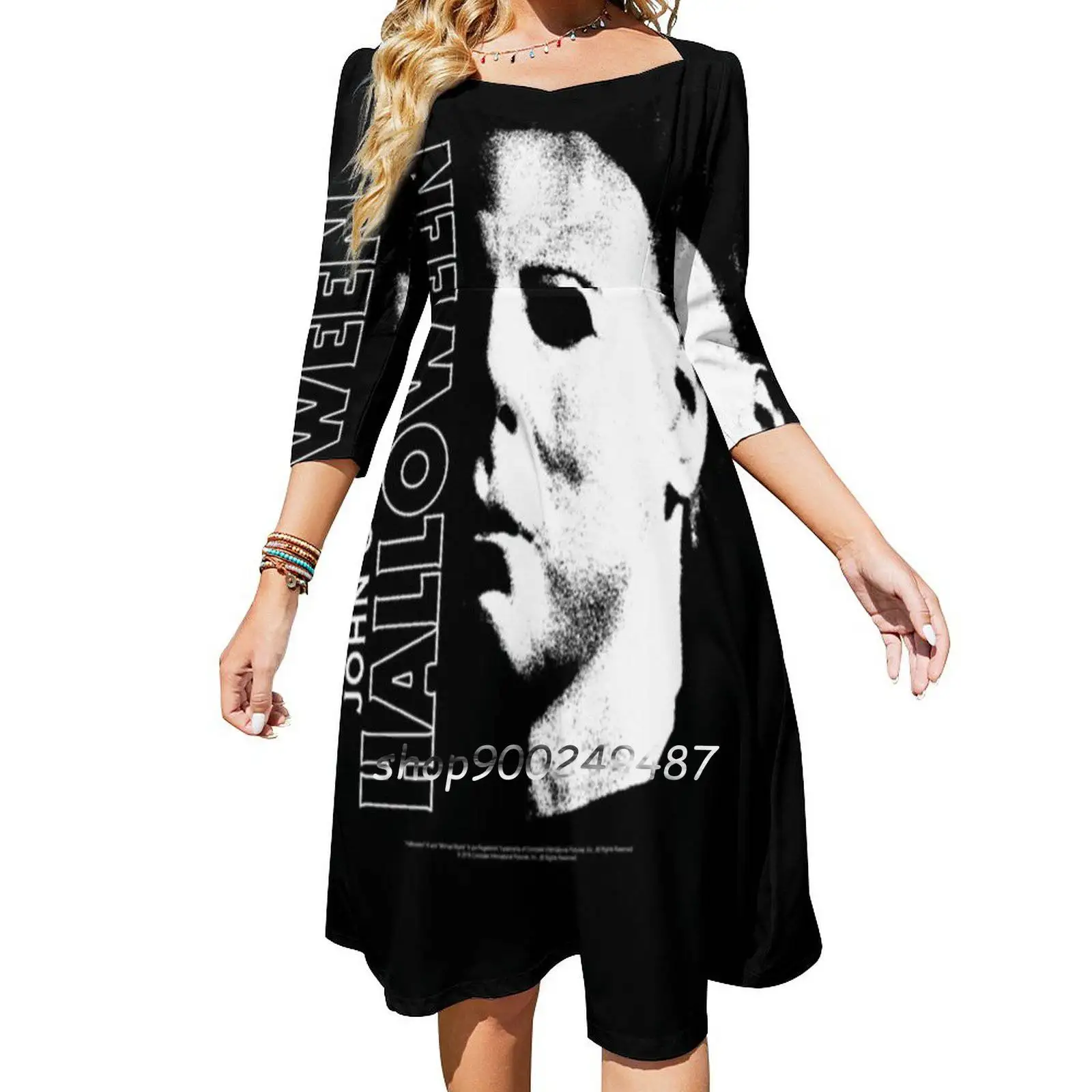 Halloween Michael Myers Large Face Women Casual High Waist Mini Dress Long Sleeve Dress Autumn New Fashion Dress Halloween