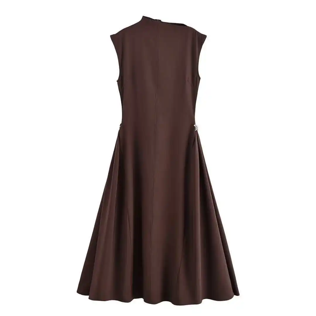 Elegant black long dress women fashion high collar sleeveless pleated dress 2025 spring and summer party ladies evening dress