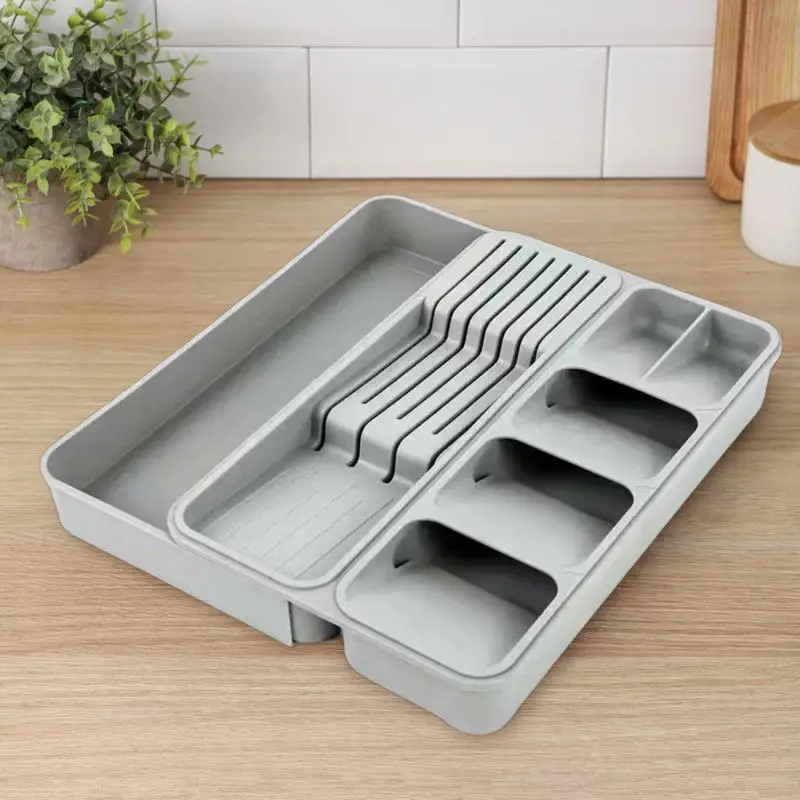 Silverware Holder Retractable Cutlery Holder Drawer Organizer Cutter Holder Spoons Forks Storage Box Multifunctional Cutlery Tra