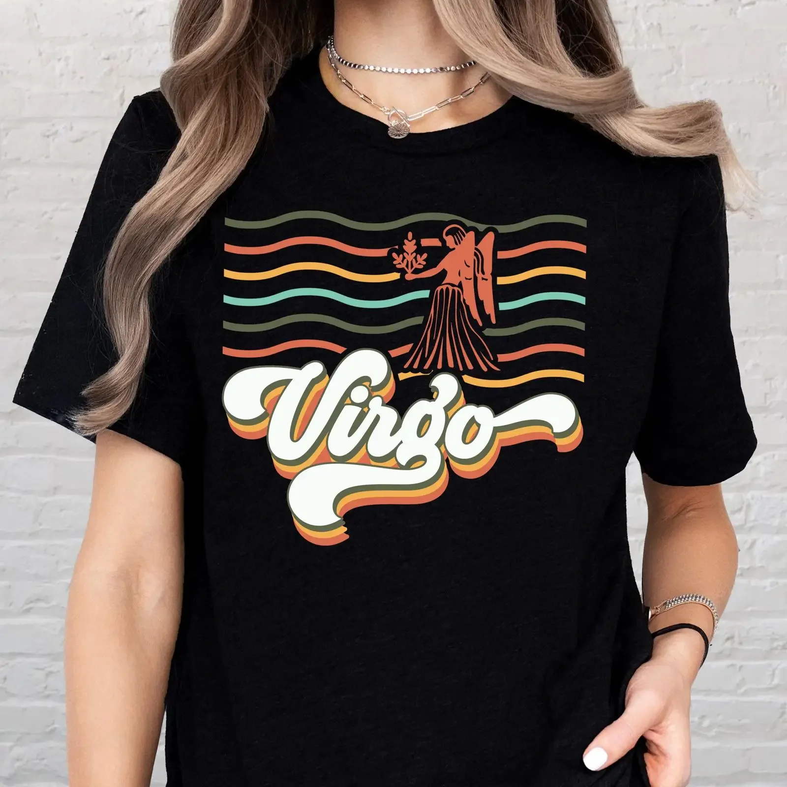Retro Virgo Zodiac T Shirt Vintage Horoscope Sign Striped for August September Birthday  vintage Washed Stylish Unisex