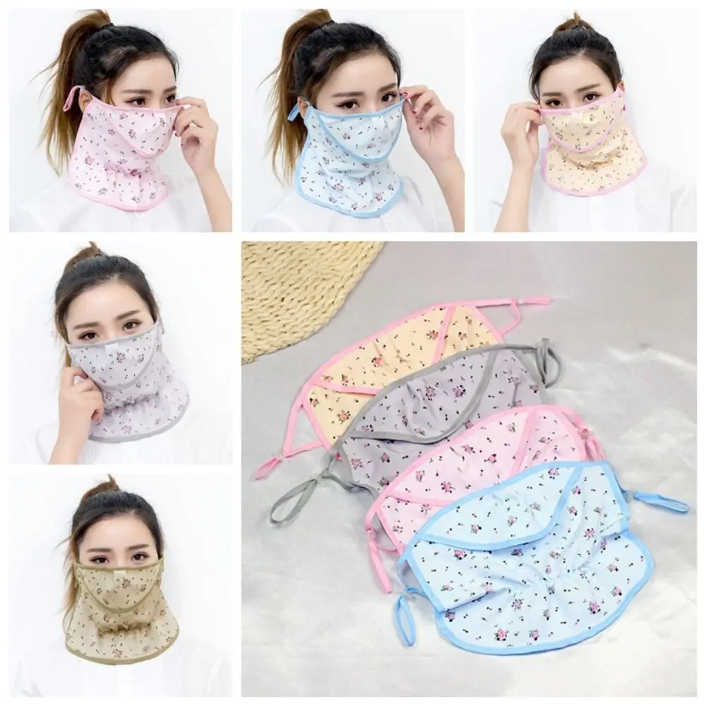 

Flower Sunscreen Face Veil With Neck Flap Anti-UV Summer Ice Silk Face Mask Sun Protection Fishing Veil Driving Face Shield Veil