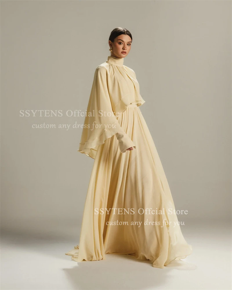 فساتين سهرة من SSYTENS Dubai فستان أنيق لحفلات الزفاف من الشيفون فساتين سهرة فاخرة بأكمام طويلة للنساء فستان سهرة