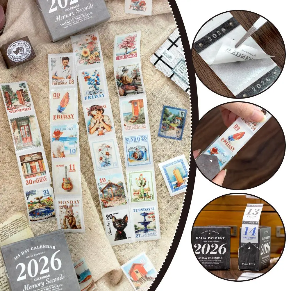 365 Days Daily Payment One Sticker  Paper Tape Per Day Retro Art Digital Stamps Four Season Hand Account Daily Notes Hand Tear