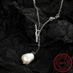 925 Sterling Silver Irregular Natural Baroque Pearl Pendant Tree Branch Necklace Creative Chain for Women Korean Party Jewelry