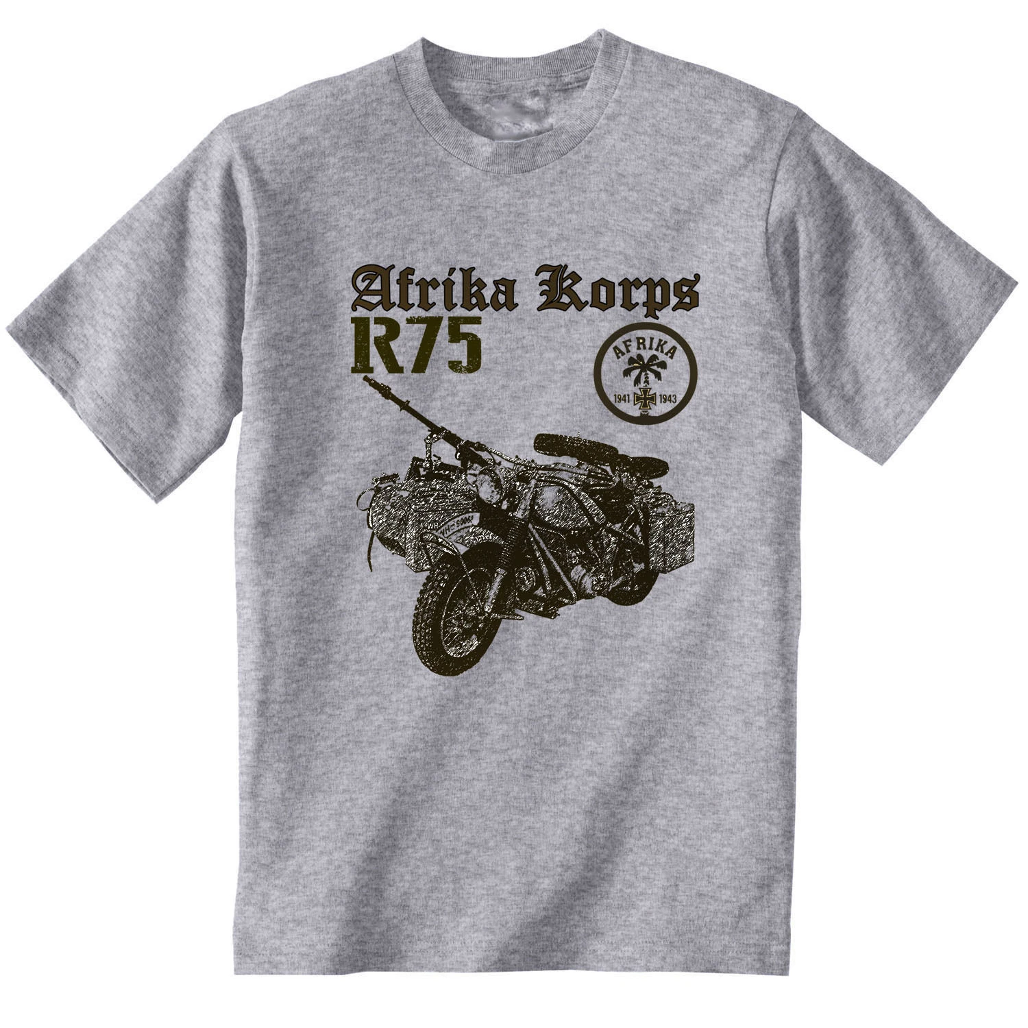 WWII German Afrika Korps R75 Motor Tricycle Military Motorcycle T Shirt. 100% Cotton O-Neck Casual T-shirts Loose Top Size S-3XL