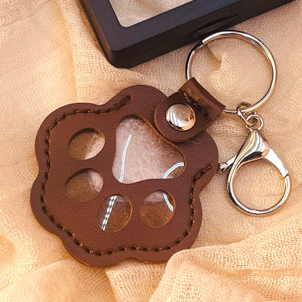 Chaveiro Personalizado para Armazenamento de Pelos de Animais de Estimação, Pingente Fofo, Chaveiro Memorial com Padrão de Pata de Gato e Cachorro, em