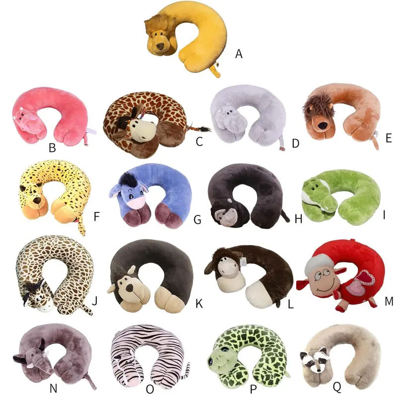 Animal U Shaped Travel Pillow Giraffe Lion Crocodile Neck Pillow for Airplane Office Plush Portable Pillows Head Rest Cushion