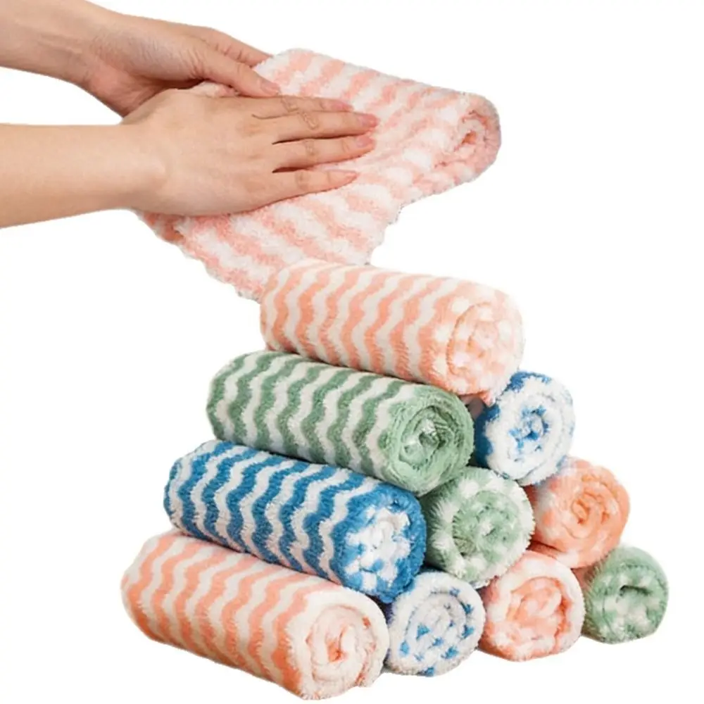 5/10/20Pcs Coral Velvet Microfiber Cleaning Cloth High Absorbent Reusable Kitchen Dishwashing Cloths Easy Foaming Thickened