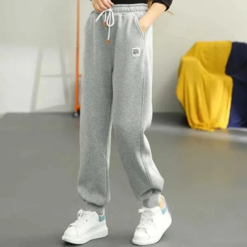 Street Casual Elastic Waist Thick Harem Pants Autumn New Solid All-match Simplicity Sports Pants Vintage Fashion Women Clothing