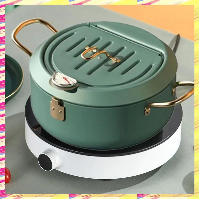 

ABJJ Kitchen Stainless Steel Deep Frying Pot Oil Fryer With A Thermometer And A Lid 304 Tempura Fryer Pan Fried Chicken Pot