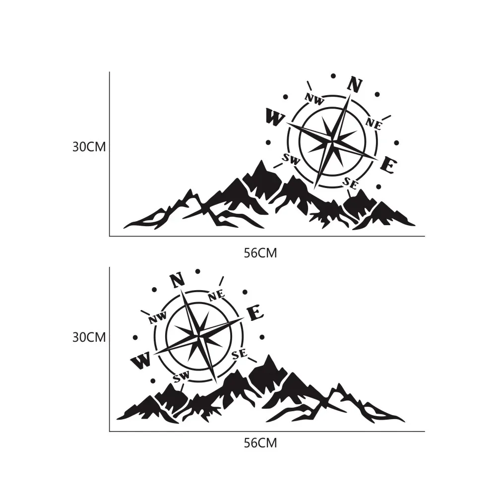 Car Sticker 2PCS Mountain Adventurers Compass Graphics Decoration Rv Camper Truck Truck Door Waist Line Hood Vinyl Decal,56*30CM