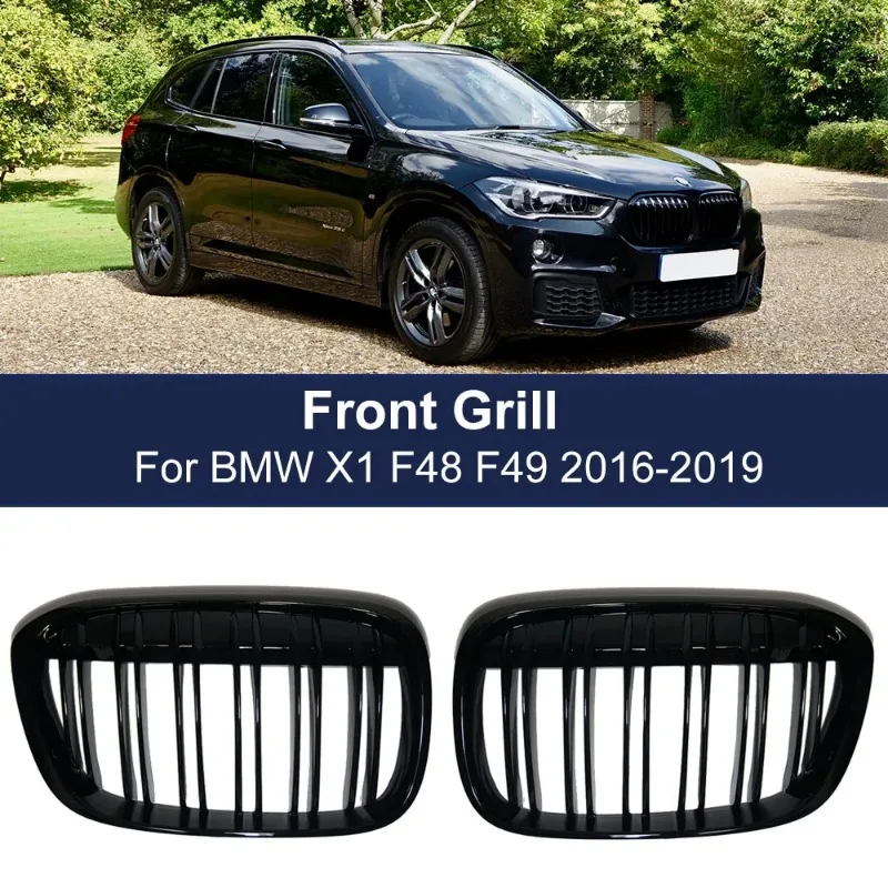Car Front Bumper Grill Racing Grille for BMW X1 F48 F49 2016-2019 XDrive Double Line Slat Grills M Style 51117383363 51117383364