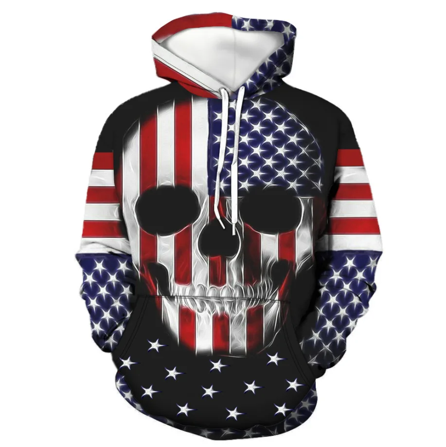 

AW614 2024 Spring New Men's Personalized Red Skull 3D Digital Printed Hoodie In Large Size