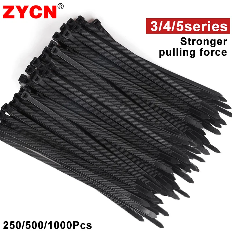 Nylonowe opaski kablowe Szerokość: 2,5/3,5/4,5 MM Samoblokujące plastikowe osnowy o wysokiej wytrzymałości Czarny drut Zapięcia zamkowe 250/500/1000 szt.